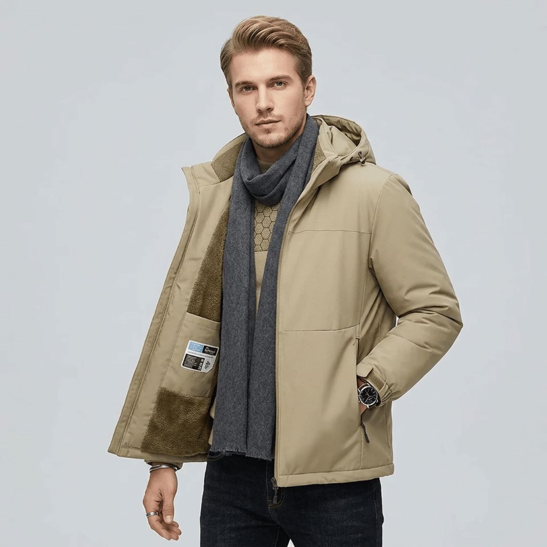 Men's fleece lined coat worn in town
