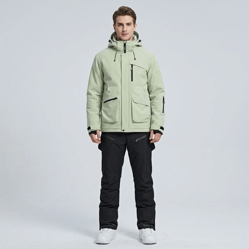 Men's ski set, jacket and salopettes, front view