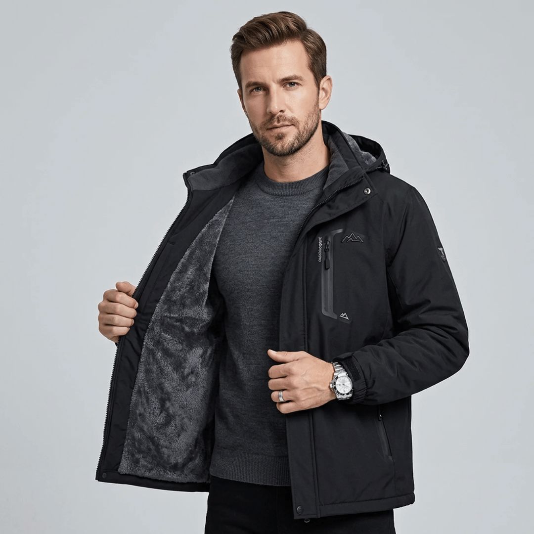 Close-up of the adjustable hood on the men's winter jacket
