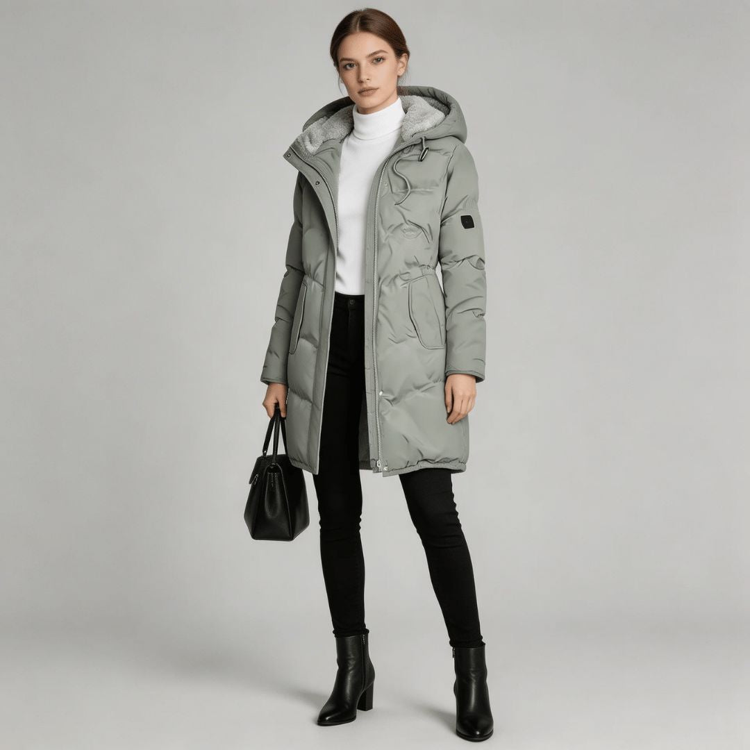 Women's padded hooded parka with fleece lining in black