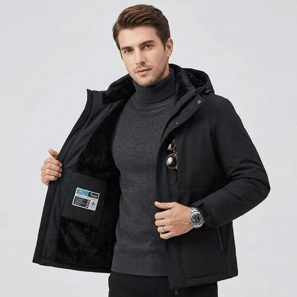 Men's fleece lined coat, back view