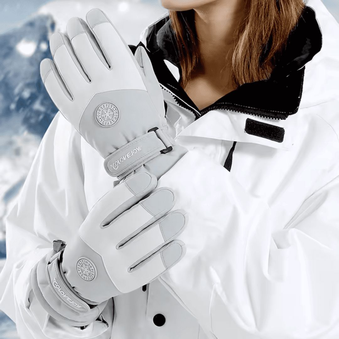 Women's ski gloves worn in the snow