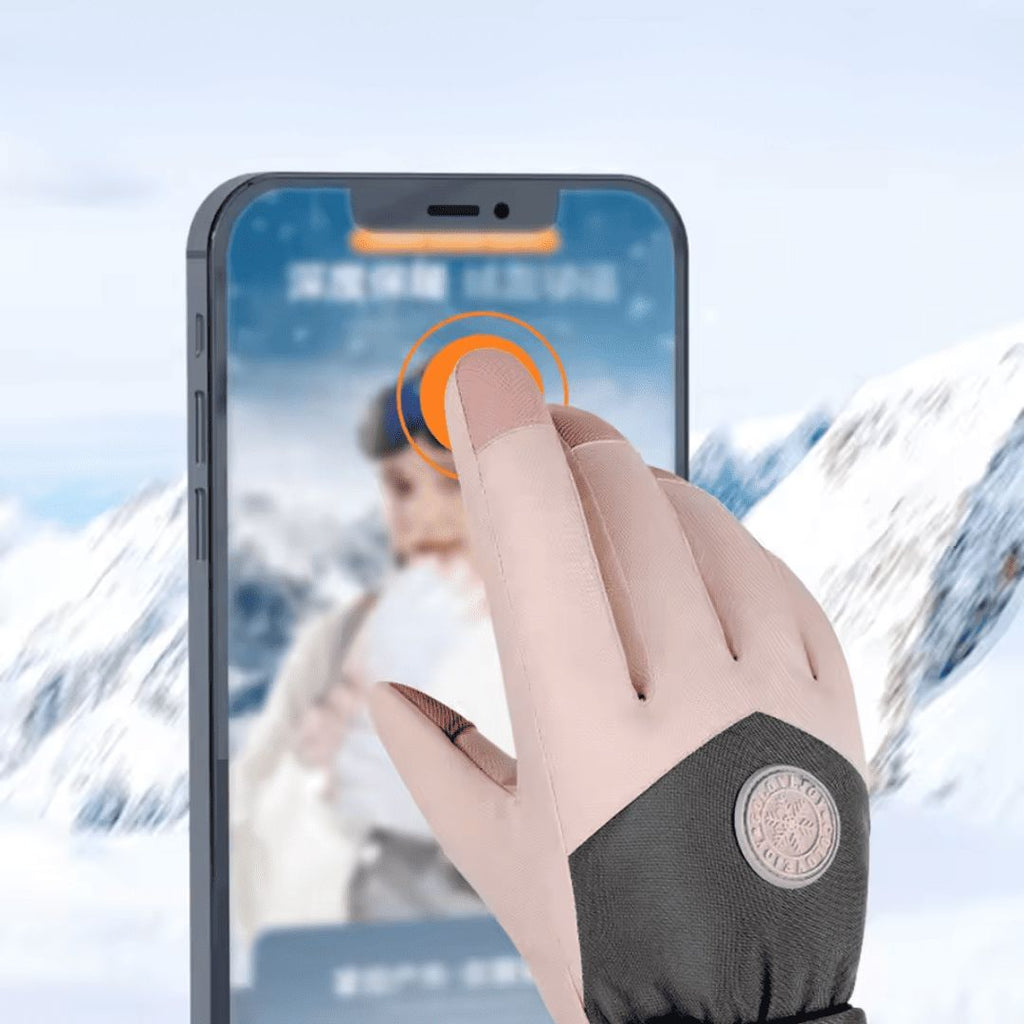 Close-up of the touchscreen fingertips on the ski gloves
