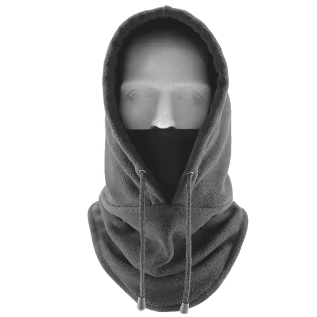 Fleece balaclava worn covering the face and neck