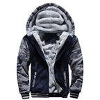 Close-up of the lined hood on the men's jacket